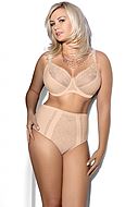 Full cup bra, sheer lace, wide shoulder straps, B to K-cup
